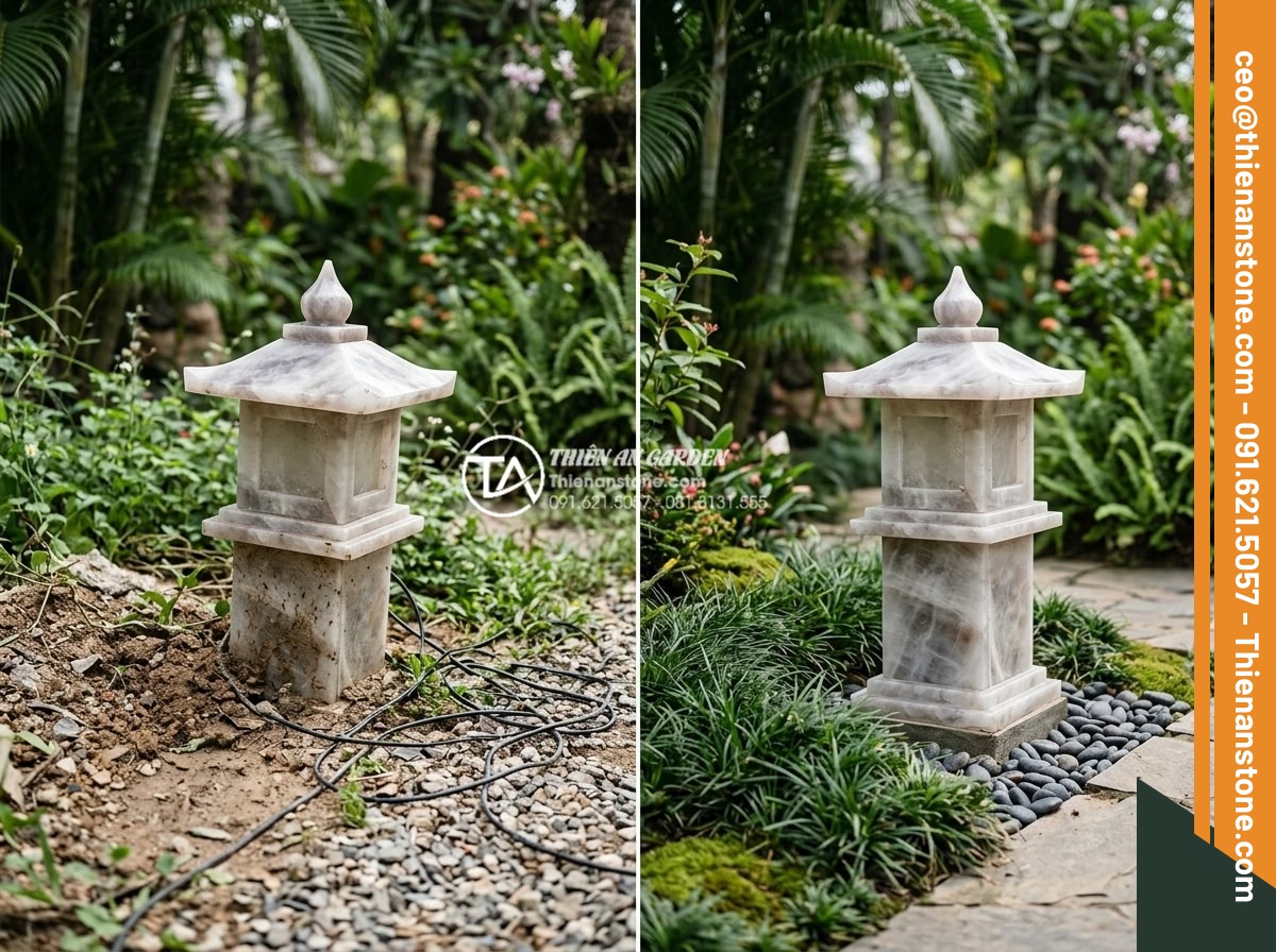 Báo giá đèn đá sân vườn mới nhất 2026: Chi phí thi công trọn gói - Common installation mistakes versus correct professional setup of stone garden l