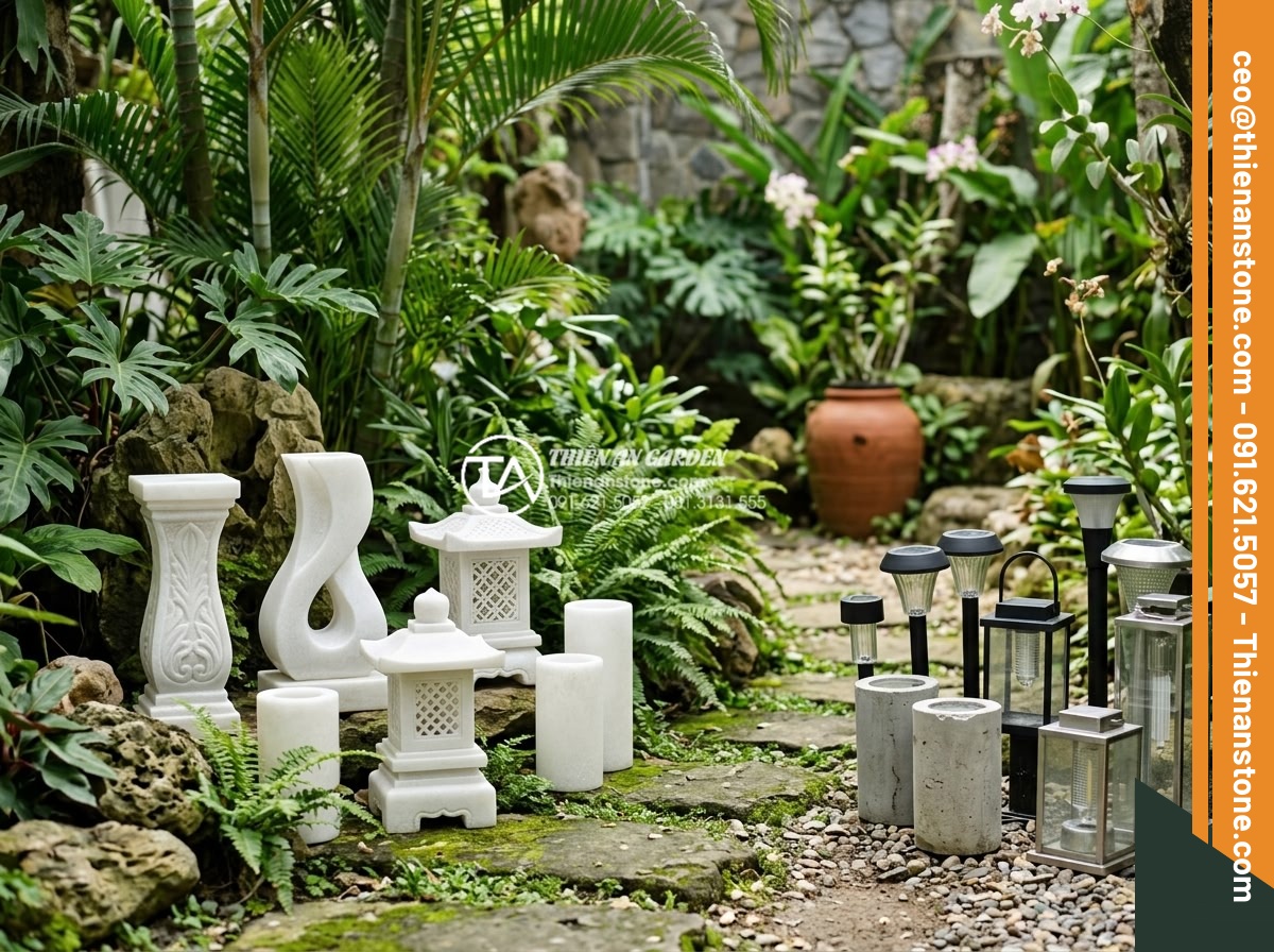 Báo giá đèn đá sân vườn mới nhất 2026: Chi phí thi công trọn gói - High-end natural stone lamp installation compared to cheaper alternatives in the