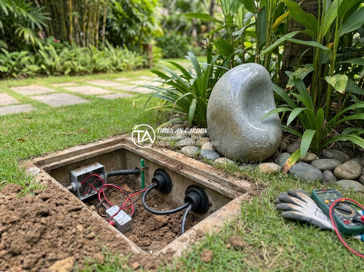 Cách đi dây điện ngầm an toàn cho hệ thống đèn đá trang trí ngoài trời - Routine maintenance inspection of underground electrical system for stone garden