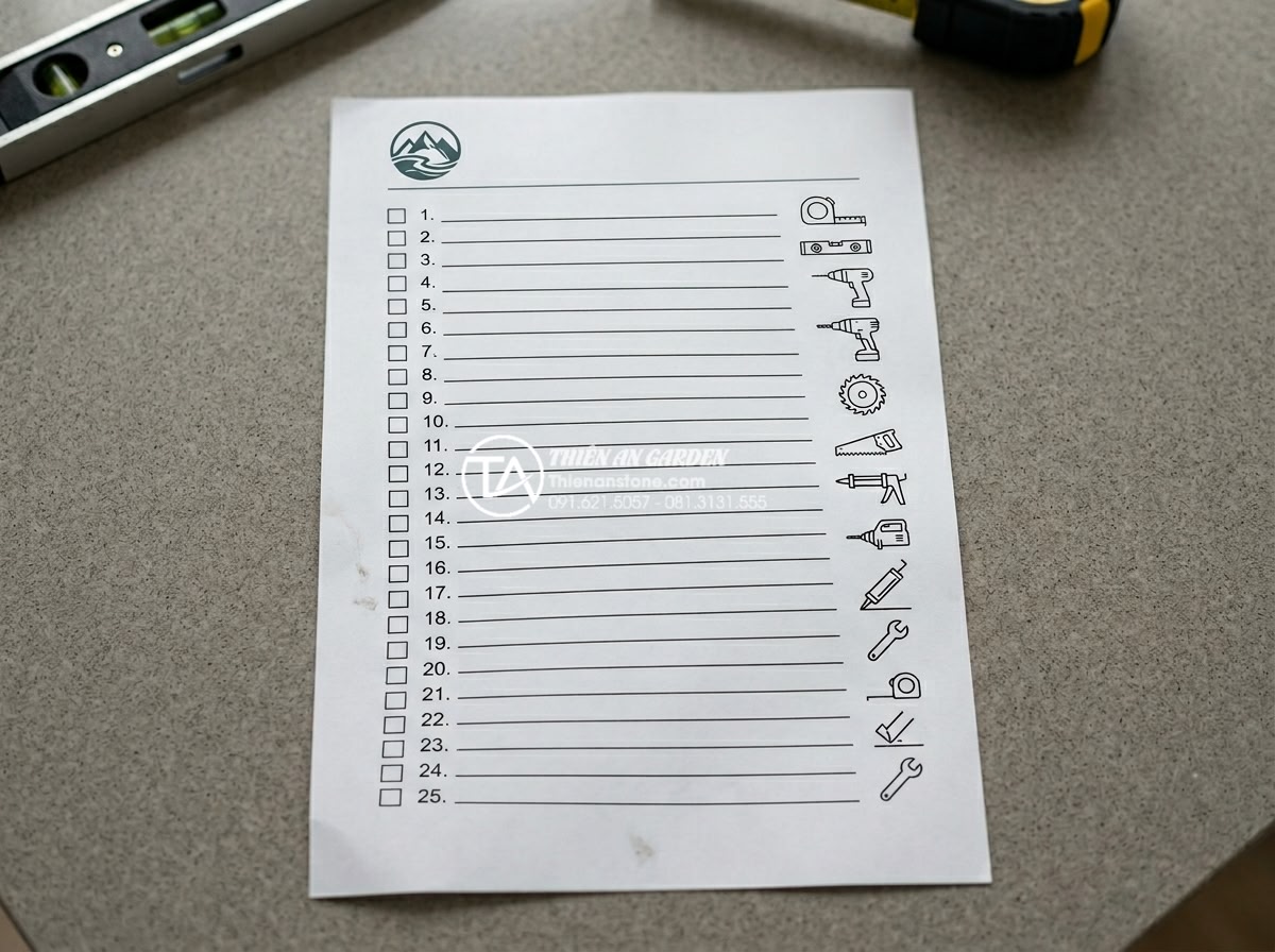 Cách Khoét Lỗ Bàn Đá Chậu Rửa Mặt: Checklist Kỹ Thuật Cho Thợ Thi Công - Professional printable checklist document image for natural stone sink cutout in