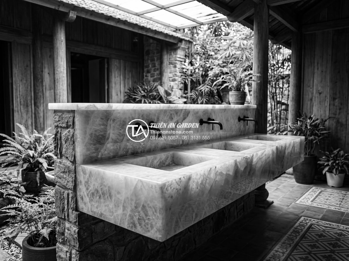 Cách Phối Màu Bàn Đá Lavabo Đen Và Trắng Trong Không Gian Hiện Đại - Finished high-quality black and white stone lavabo installations by expert team