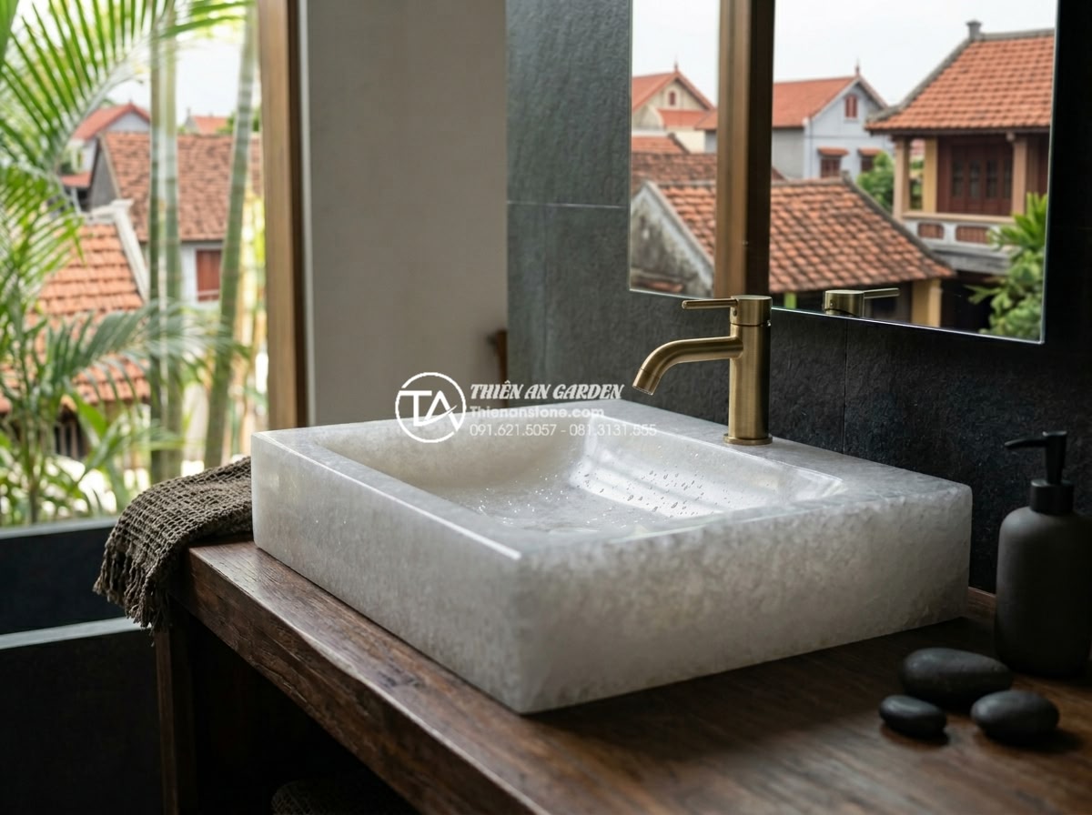 Cách Phối Màu Bàn Đá Lavabo Đen Và Trắng Trong Không Gian Hiện Đại - Luxurious black stone lavabo sink with polished surface in modern bathroom envir