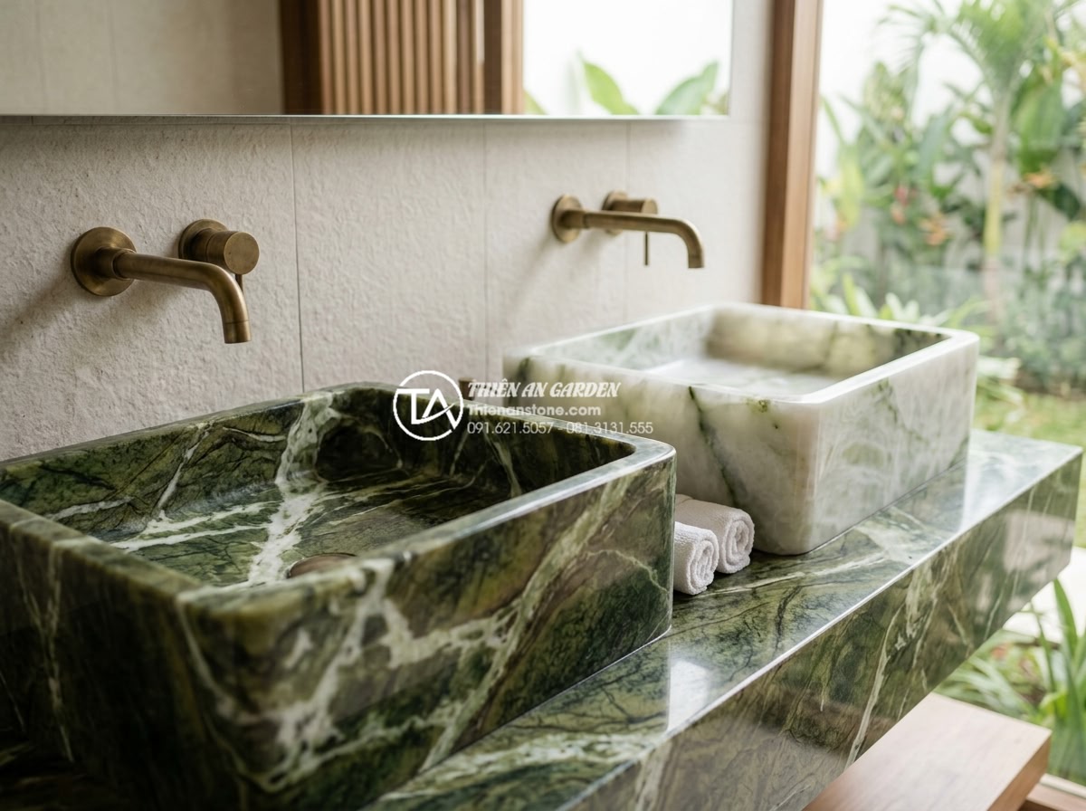 Cách Phối Màu Bàn Đá Lavabo Đen Và Trắng Trong Không Gian Hiện Đại - Detailed contrast between black and white lavabo stone surfaces in elegant moder