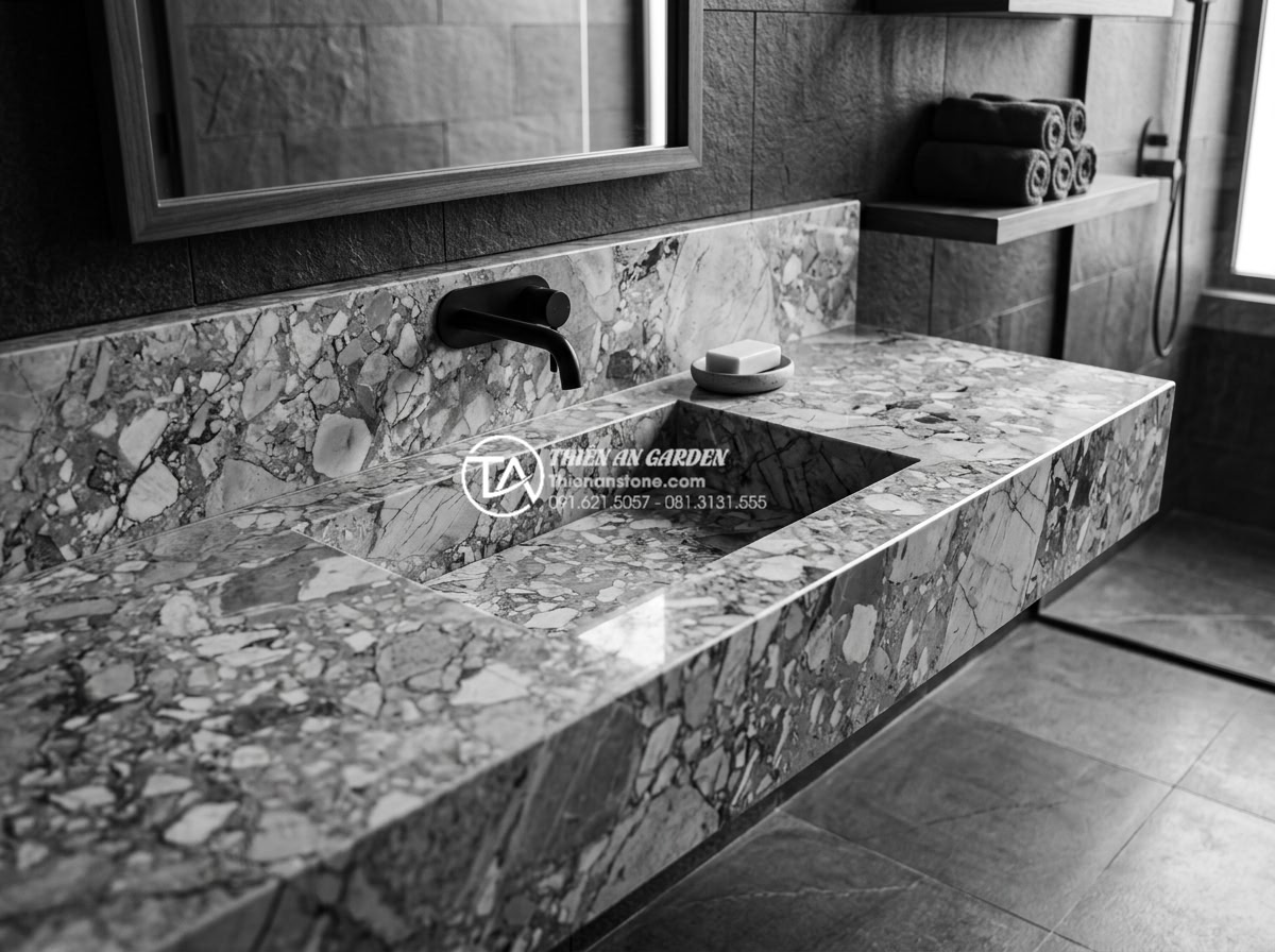 Cách Phối Màu Bàn Đá Lavabo Đen Và Trắng Trong Không Gian Hiện Đại - Monochromatic black and white lavabo stone setup in sleek contemporary bathroom 