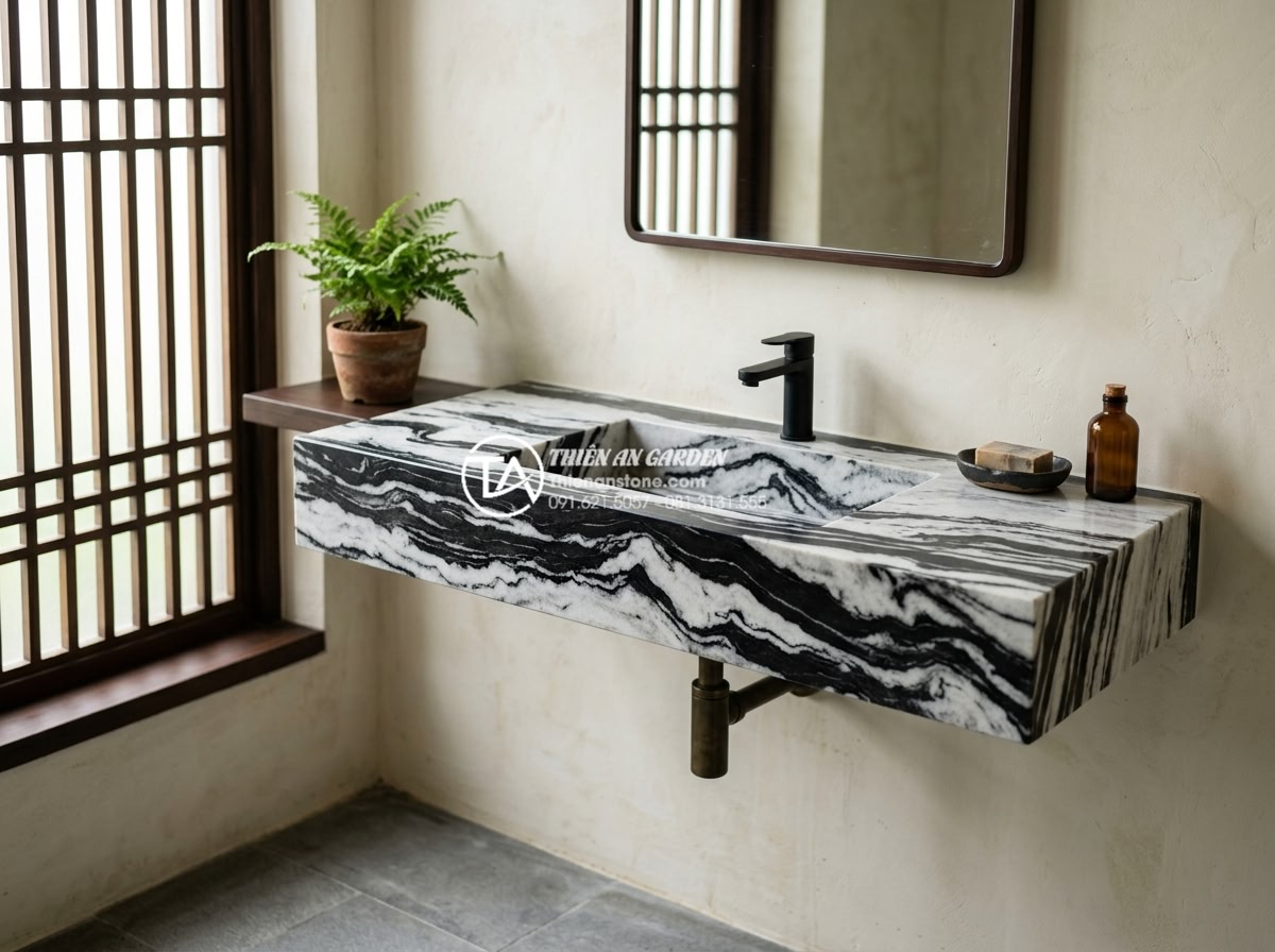 Cách Phối Màu Bàn Đá Lavabo Đen Và Trắng Trong Không Gian Hiện Đại - High contrast black white stone lavabo design creating dynamic modern bathroom a