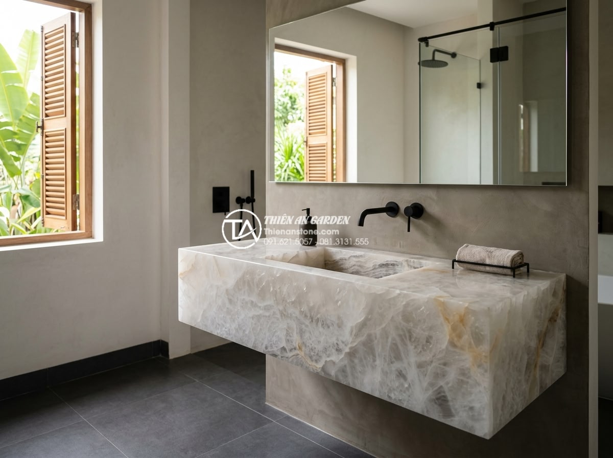 Cách Phối Màu Bàn Đá Lavabo Đen Và Trắng Trong Không Gian Hiện Đại - Minimalist modern bathroom with black and white lavabo stone elements and clean 