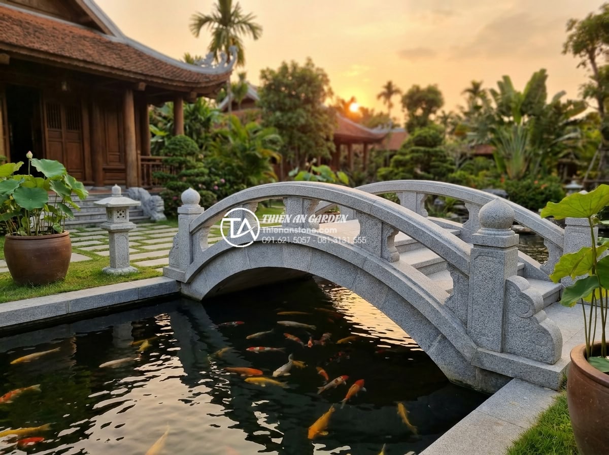 Cầu đá sân vườn một nhịp vs nhiều nhịp: Cách chọn theo diện tích hồ - Hình 9 Cầu đá sân vườn một nhịp vs nhiều nhịp: Cách chọn theo diện tích hồ - Warm inviting photograph of the professional team from Da Canh Thien An standing