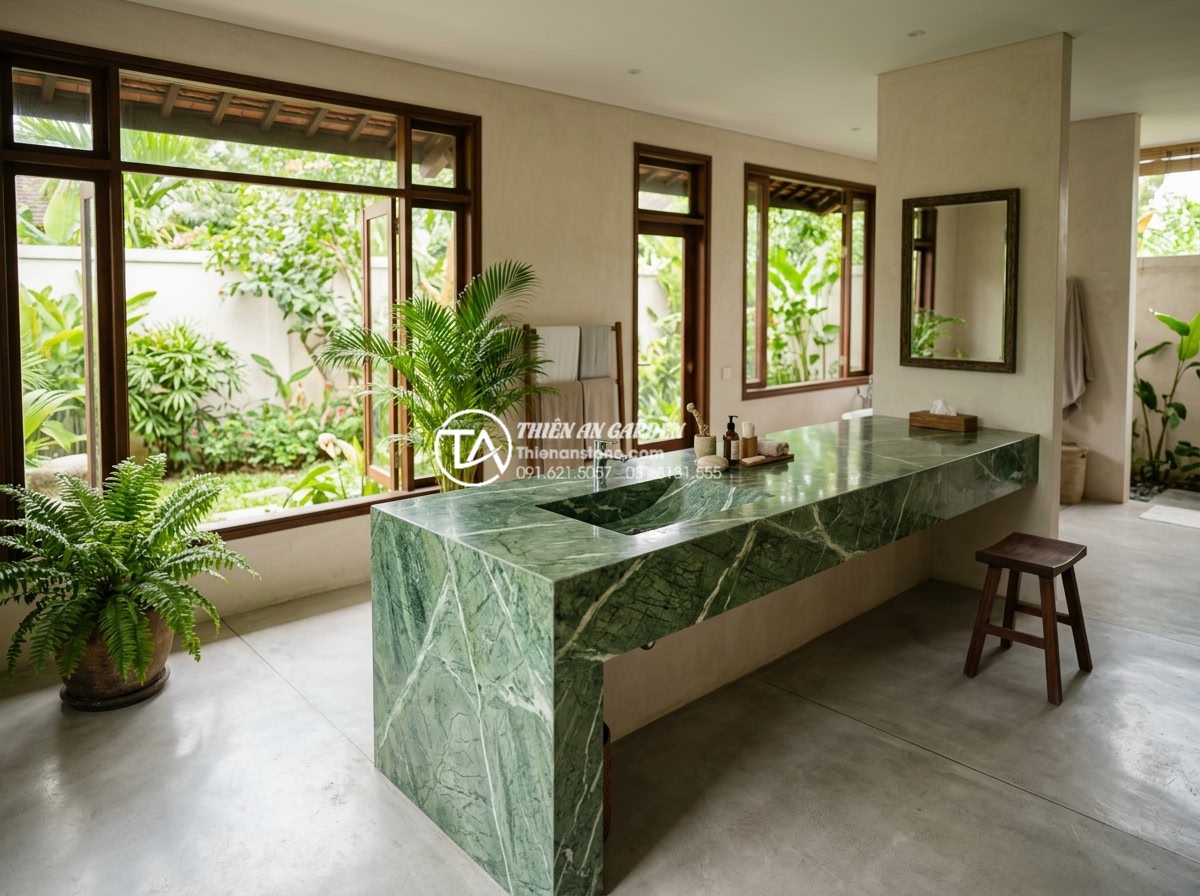 Chậu Rửa Mặt Liền Bàn Đá - Giải Pháp Đồng Bộ Cho Phòng Tắm Cao Cấp - Spacious bathroom layout with large integrated stone vanity sink perfectly propo
