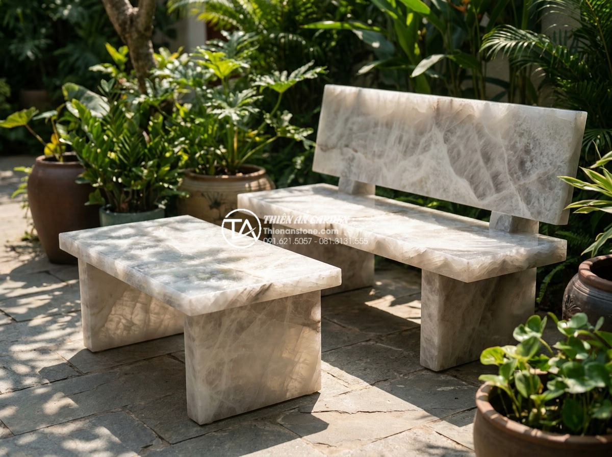 Checklist 10 bước kiểm tra chất lượng trước khi nhận bàn ghế đá nguyên khối - Hình 16 Checklist 10 bước kiểm tra chất lượng trước khi nhận bàn ghế đá nguyên khối - Luxury natural stone outdoor furniture with premium protective finish gleaming i