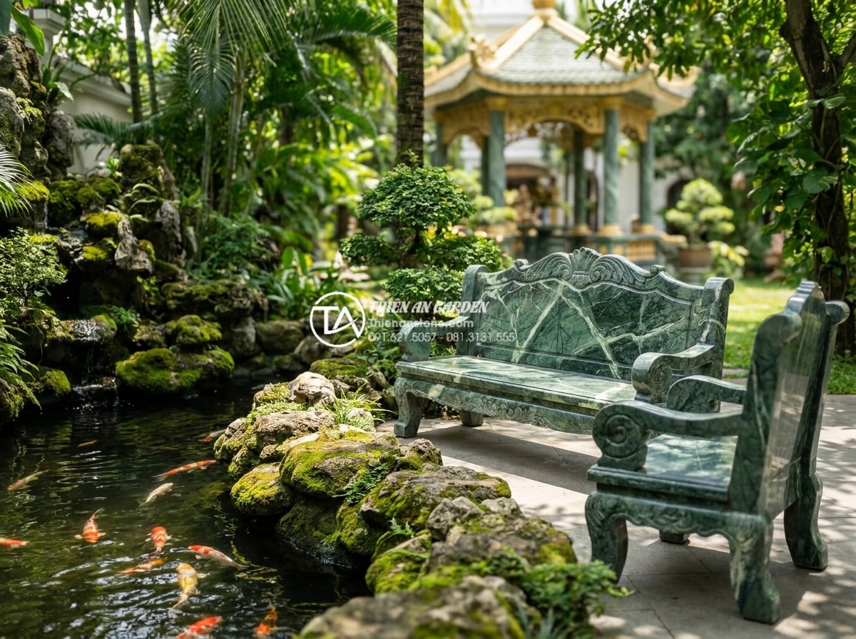 Checklist 10 bước kiểm tra chất lượng trước khi nhận bàn ghế đá nguyên khối - Hình 17 Checklist 10 bước kiểm tra chất lượng trước khi nhận bàn ghế đá nguyên khối - Aesthetic evaluation of beautifully designed natural stone bench and chair set h