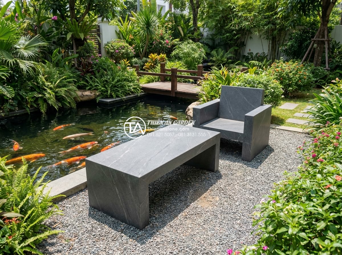 Checklist 10 bước kiểm tra chất lượng trước khi nhận bàn ghế đá nguyên khối - Hình 2 Checklist 10 bước kiểm tra chất lượng trước khi nhận bàn ghế đá nguyên khối - High resolution image of finished natural stone bench and chair set made from pr