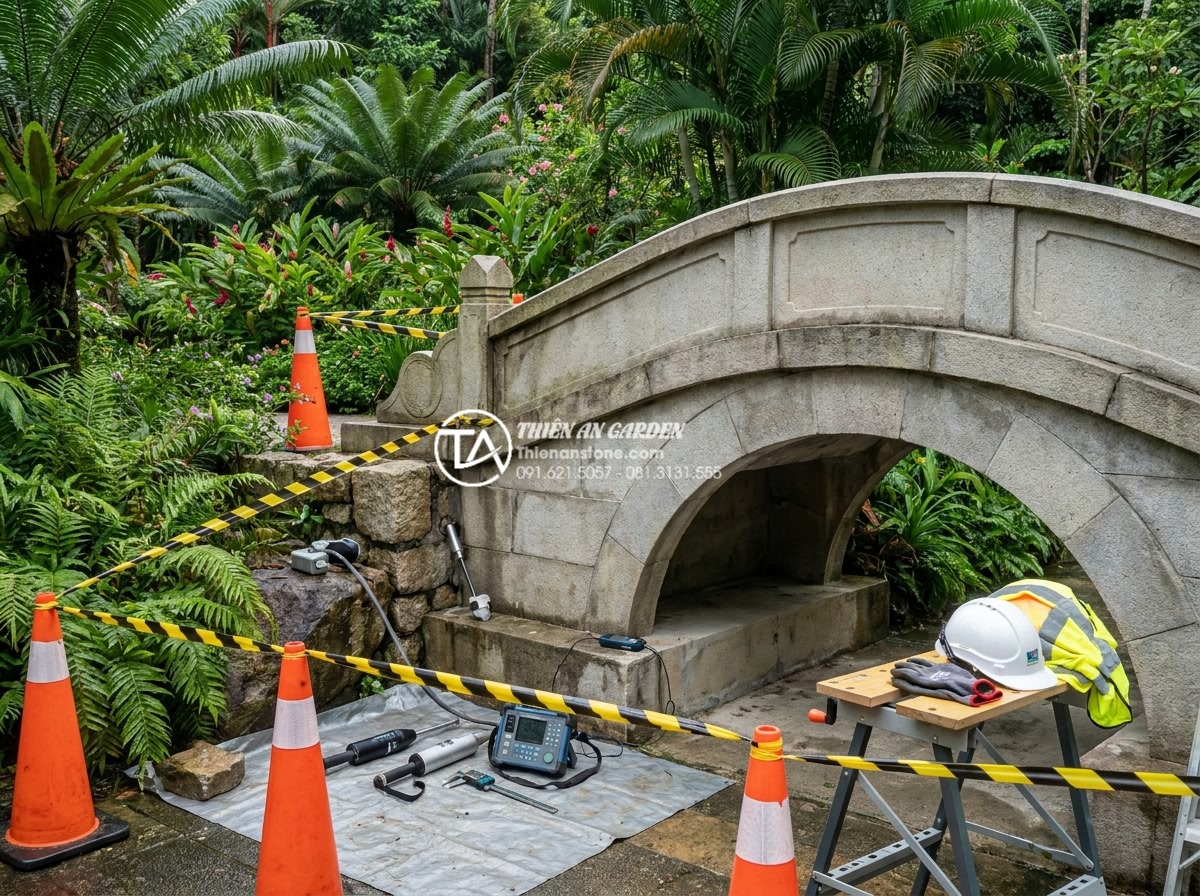 Checklist 10 hạng mục nghiệm thu khi bàn giao công trình cầu đá sân vườn - Hình 3 Checklist 10 hạng mục nghiệm thu khi bàn giao công trình cầu đá sân vườn - Structural engineering inspection of natural stone garden bridge foundation and