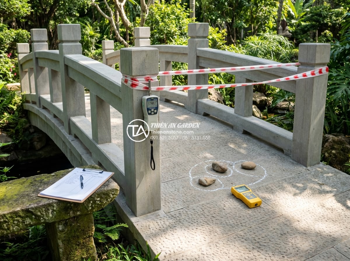 Checklist 10 hạng mục nghiệm thu khi bàn giao công trình cầu đá sân vườn - Hình 9 Checklist 10 hạng mục nghiệm thu khi bàn giao công trình cầu đá sân vườn - Safety and installation quality check of natural stone garden bridge, engineers