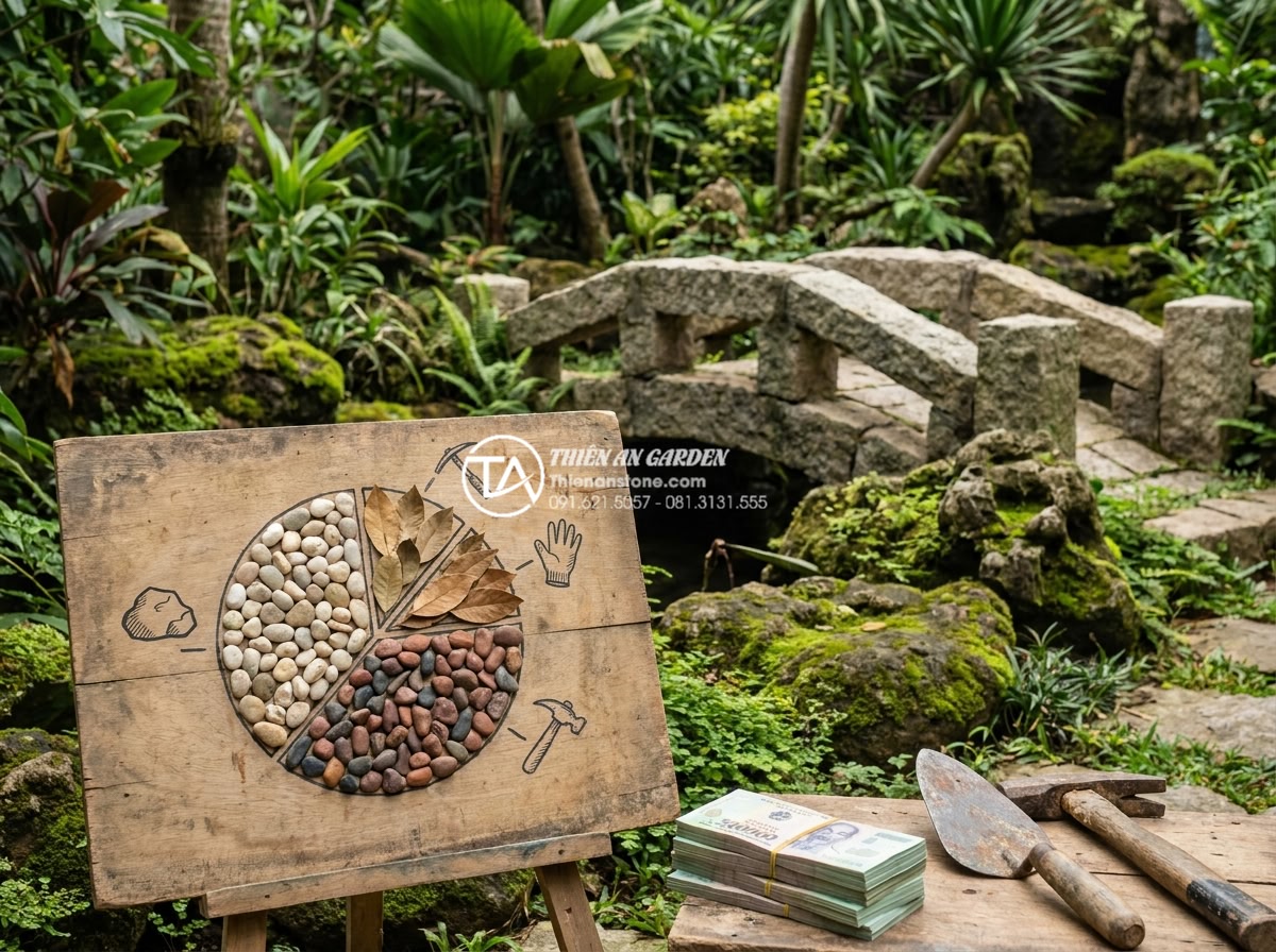 Có nên tự làm cầu đá sân vườn handmade? Ưu và nhược điểm cần cân nhắc - Hình 7 Có nên tự làm cầu đá sân vườn handmade? Ưu và nhược điểm cần cân nhắc - Detailed cost breakdown infographic for DIY stone garden bridge project in Vietn