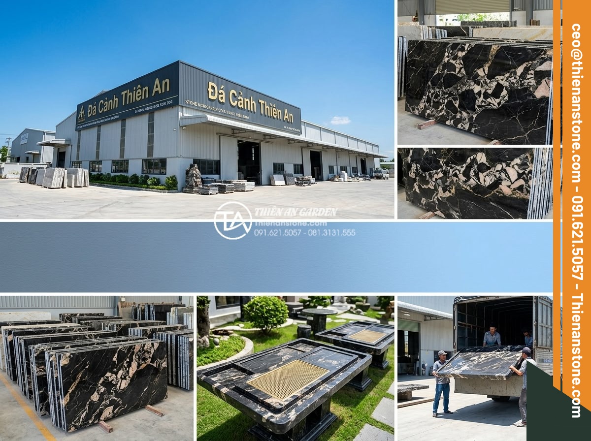 Đánh giá top 5 xưởng điêu khắc bàn trà đá uy tín nhất tại Đà Nẵng - Exterior wide shot of Đá Cảnh Thiên An stone workshop in Da Nang industrial zone