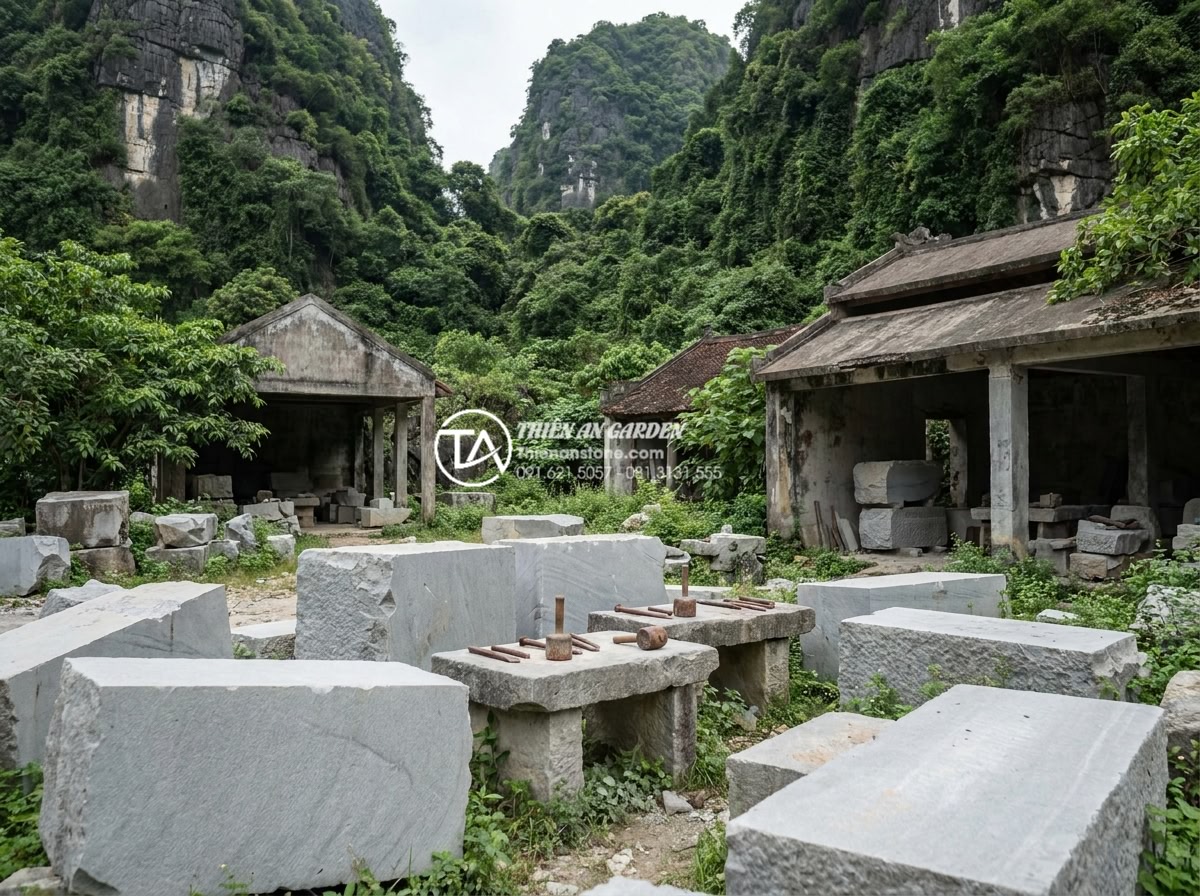 Đèn đá sân vườn tại Ninh Bình: Tìm hiểu làng nghề đá mỹ nghệ truyền thống - Historic view of Ninh Van stone carving village in Hoa Lu district Ninh Binh Vie