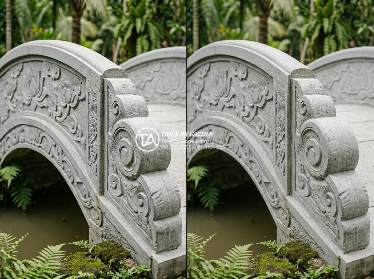 Địa chỉ xưởng điêu khắc cầu đá mỹ nghệ uy tín, giá gốc tại Ninh Bình - Hình 18 Địa chỉ xưởng điêu khắc cầu đá mỹ nghệ uy tín, giá gốc tại Ninh Bình - Side by side comparison of high quality hand carved stone bridge versus lower qu