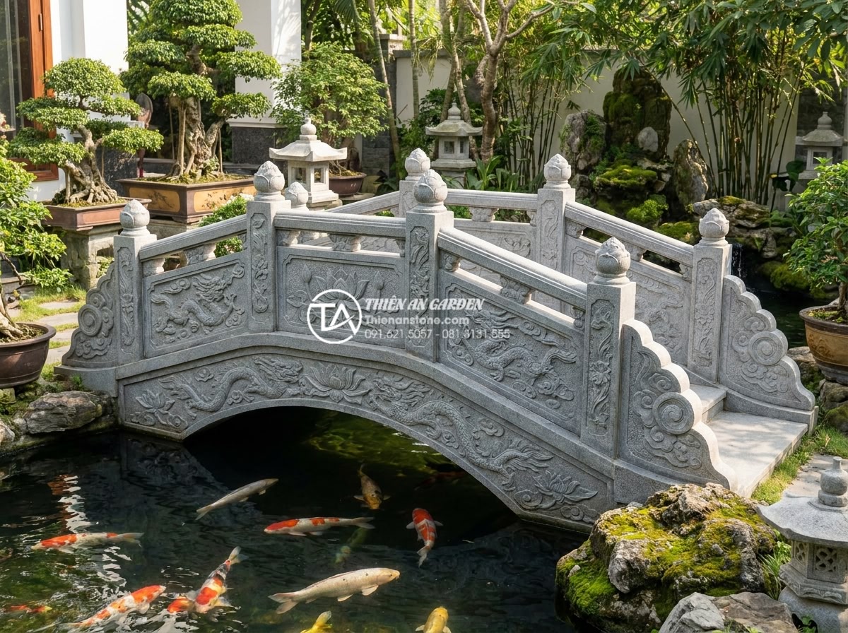 Địa chỉ xưởng điêu khắc cầu đá mỹ nghệ uy tín, giá gốc tại Ninh Bình - Hình 8 Địa chỉ xưởng điêu khắc cầu đá mỹ nghệ uy tín, giá gốc tại Ninh Bình - 3D architectural rendering of a custom designed stone garden bridge for a luxury