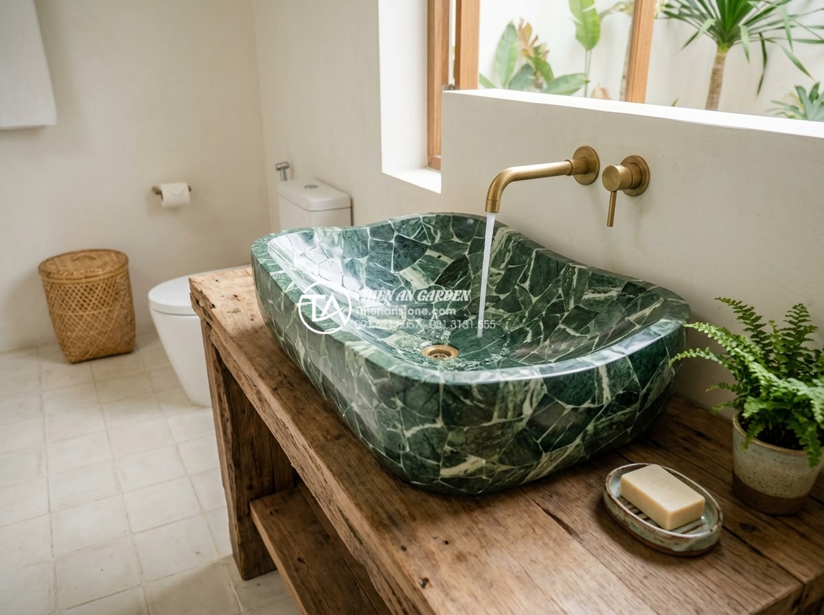 Hướng Dẫn Tự Làm Lavabo Từ Đá Cuội: Biến Sỏi Đá Thành Tác Phẩm Nghệ Thuật - High-resolution professional photograph of a stunning DIY river pebble stone bat