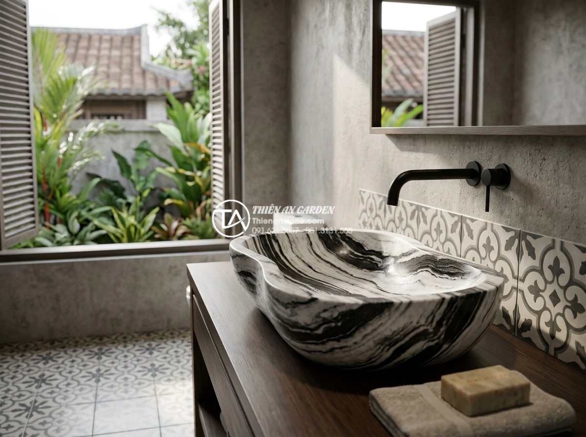 Kích Thước Bàn Đá Lavabo Tiêu Chuẩn: 5 Lưu Ý Vàng Khi Thi Công Lắp Đặt - 3D rendered model of precisely measured natural stone lavabo dimensions visualiz