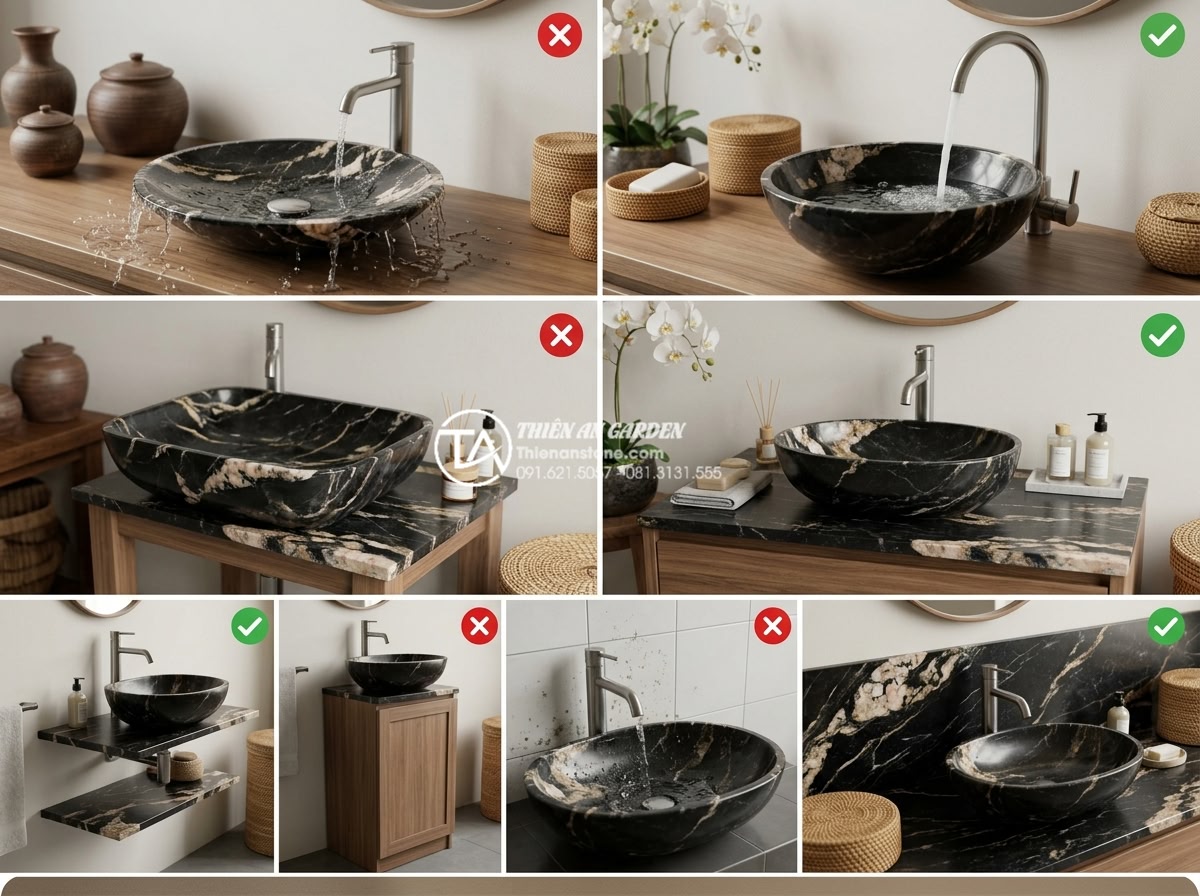 Kích Thước Bàn Đá Lavabo Tiêu Chuẩn: 5 Lưu Ý Vàng Khi Thi Công Lắp Đặt - Expert tips infographic illustrating pitfalls and solutions for standard stone l