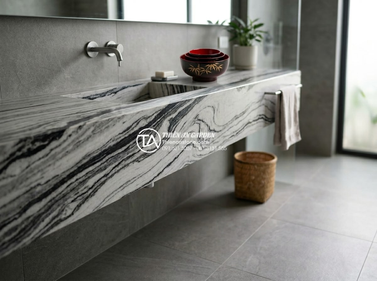 Kích Thước Bàn Đá Lavabo Tiêu Chuẩn: 5 Lưu Ý Vàng Khi Thi Công Lắp Đặt - Side view of a stone lavabo countertop showing ideal height measurement of 85cm 