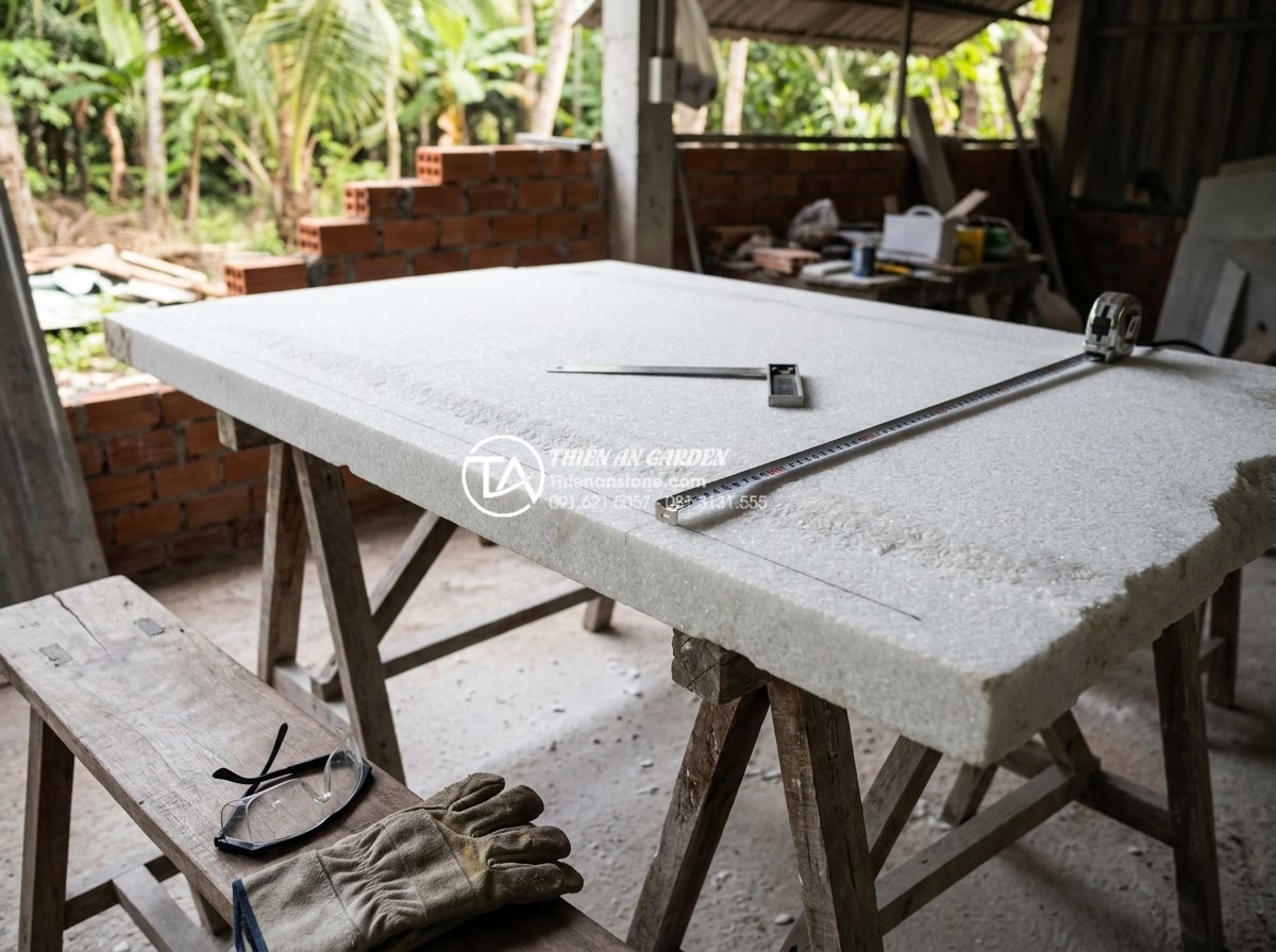 Kích Thước Bàn Đá Lavabo Tiêu Chuẩn: 5 Lưu Ý Vàng Khi Thi Công Lắp Đặt - Step-by-step installation guide photos showing golden tips for measuring, cuttin