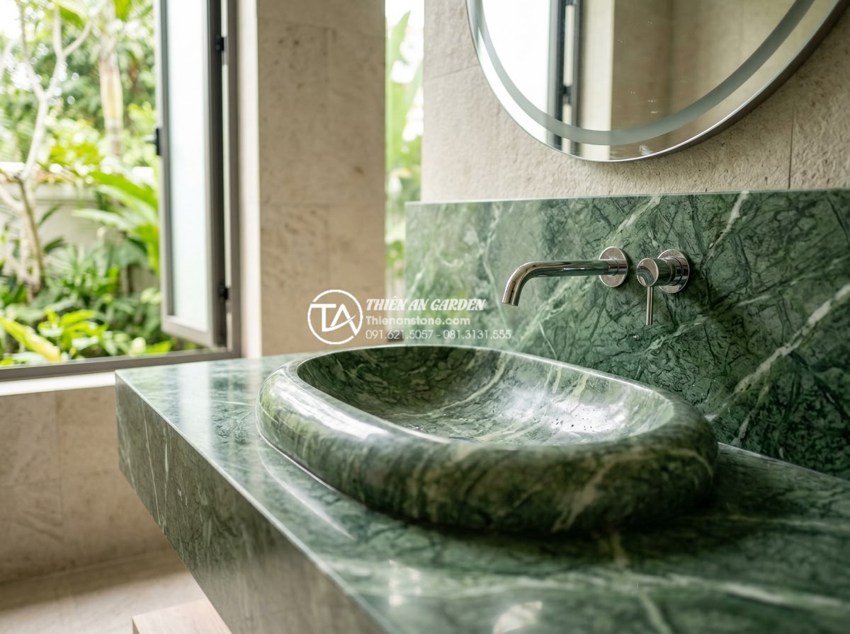 Kinh Nghiệm Mua Lavabo Đá Cuội Tại Hà Nội: Địa Chỉ Uy Tín Và Giá Tận Xưởng - Installation team from Thien An Stone expertly setting up pebble stone lavabo in