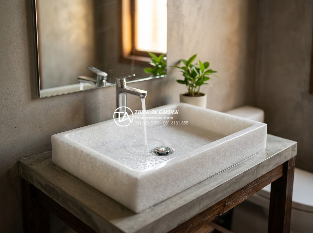Kinh Nghiệm Mua Lavabo Đá Cuội Tại Hà Nội: Địa Chỉ Uy Tín Và Giá Tận Xưởng - Completed pebble stone lavabo installation with perfect water drainage and elega