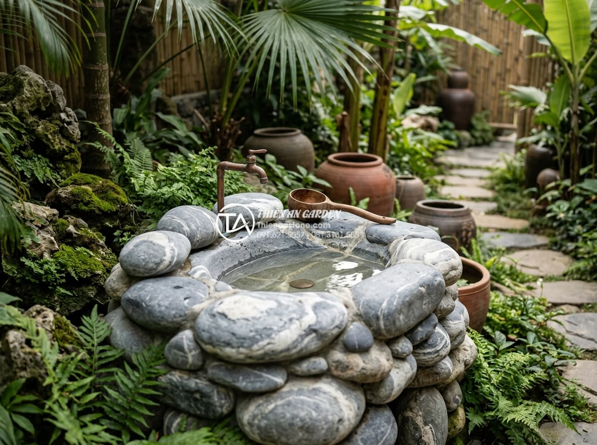Kinh Nghiệm Mua Lavabo Đá Cuội Tại Hà Nội: Địa Chỉ Uy Tín Và Giá Tận Xưởng - Creative pebble stone lavabo as part of resort-style non-bo landscape in a beaut