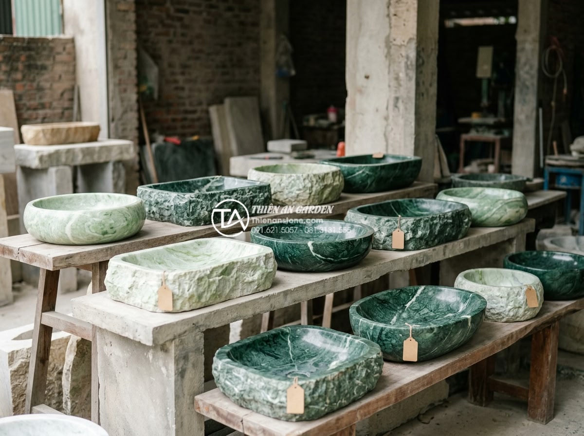 Kinh Nghiệm Mua Lavabo Đá Cuội Tại Hà Nội: Địa Chỉ Uy Tín Và Giá Tận Xưởng - Collection of various sizes and shapes of natural pebble stone lavabos displayed