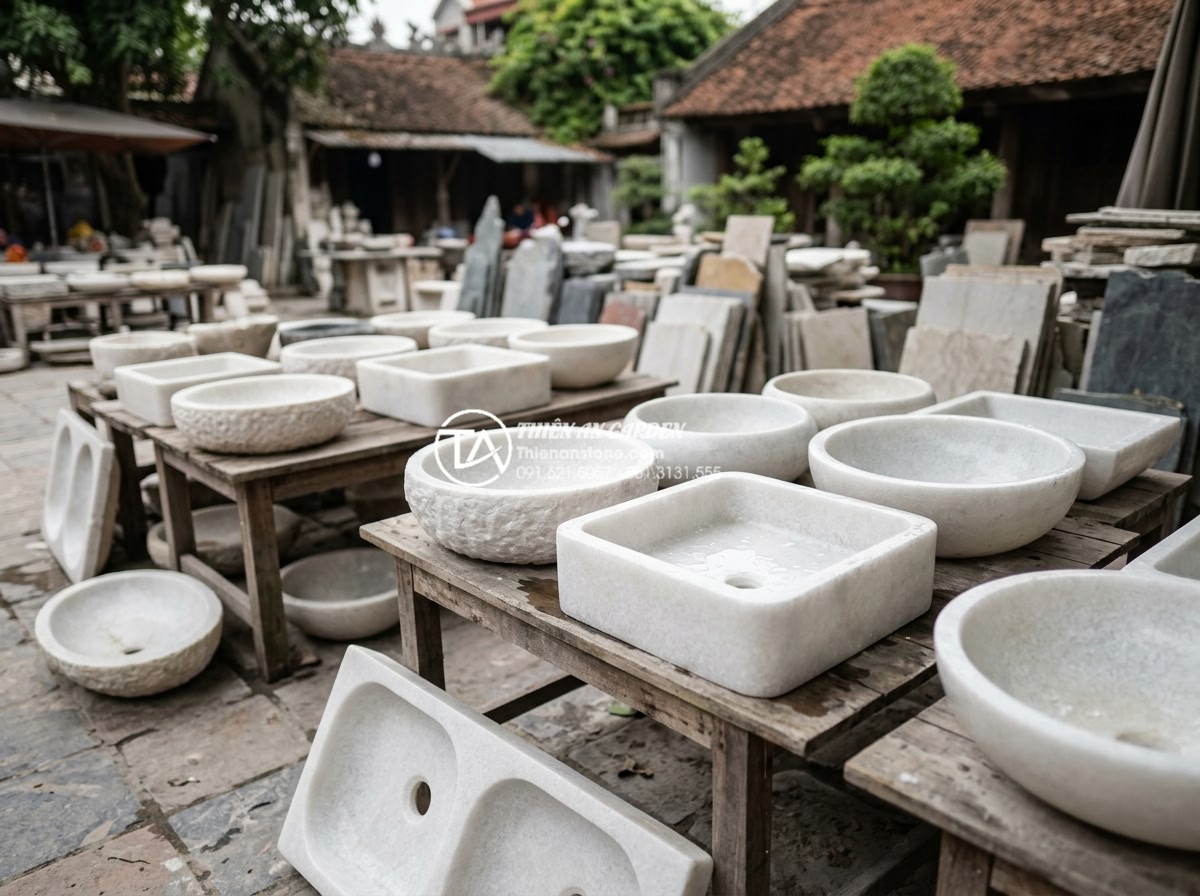 Kinh Nghiệm Mua Lavabo Đá Cuội Tại Hà Nội: Địa Chỉ Uy Tín Và Giá Tận Xưởng - Variety of popular pebble stone lavabo models in Hanoi market including round, s