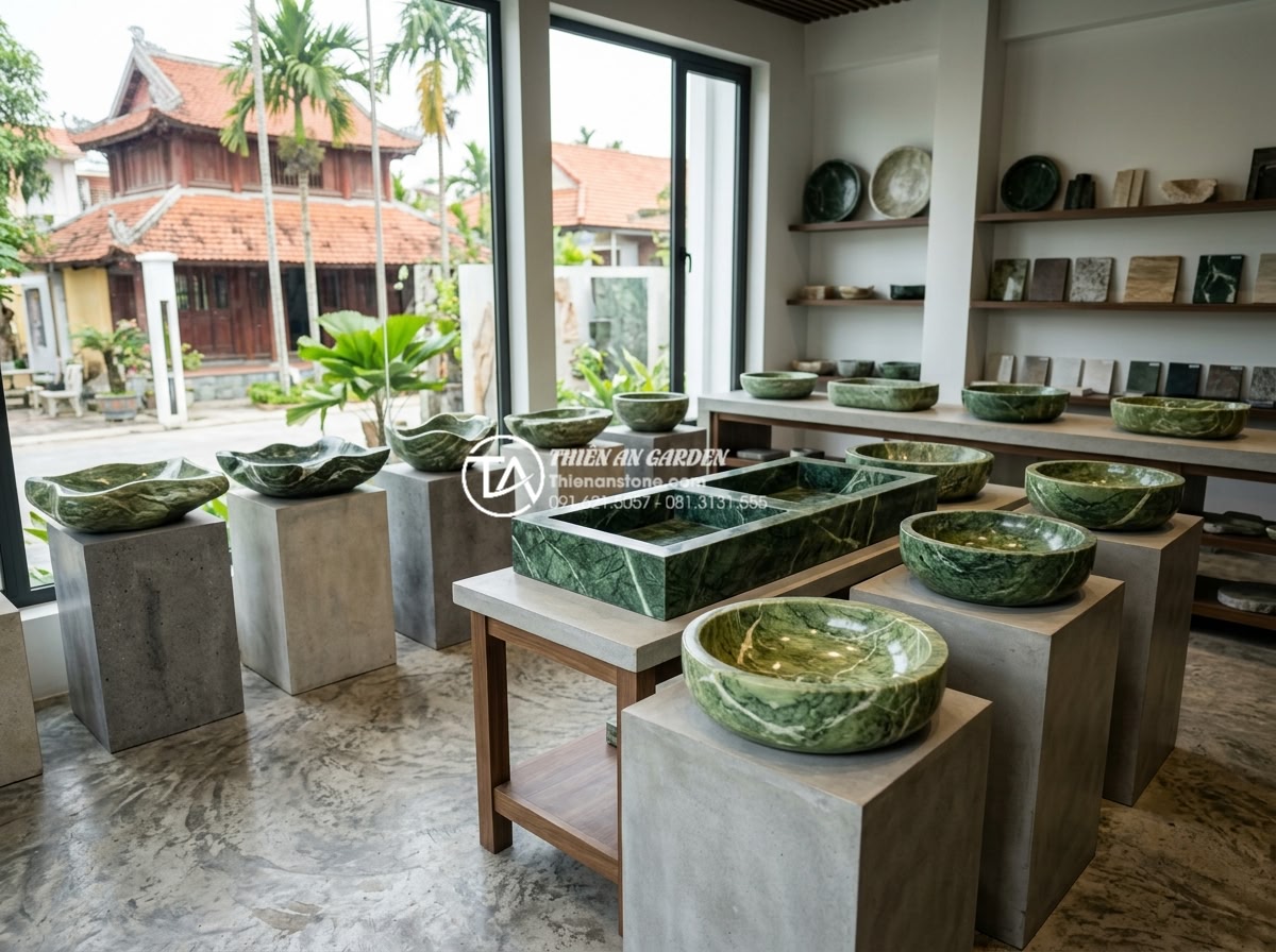 Lavabo Đá Nguyên Khối: Đẳng Cấp Sang Trọng Từ Sự Nguyên Sơ Và Bền Bỉ - Collection of various shaped monolithic stone lavabos including round, rectangul