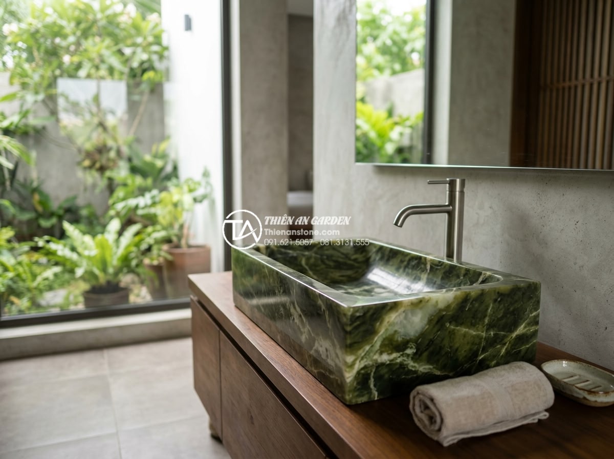 Lavabo Đá Nguyên Khối: Đẳng Cấp Sang Trọng Từ Sự Nguyên Sơ Và Bền Bỉ - Happy homeowner standing proudly next to newly installed custom black granite la