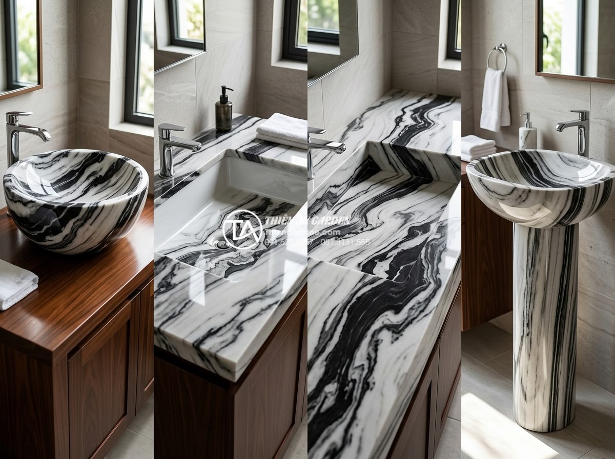 Lavabo Đá Nguyên Khối: Đẳng Cấp Sang Trọng Từ Sự Nguyên Sơ Và Bền Bỉ - Professional comparison chart visualization with four different lavabo types sid