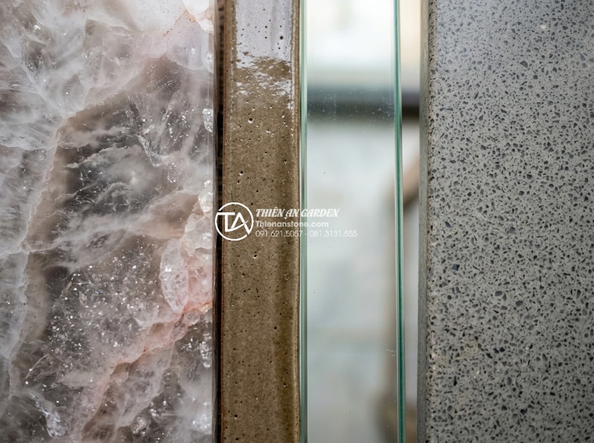 Lavabo Đá Nguyên Khối: Đẳng Cấp Sang Trọng Từ Sự Nguyên Sơ Và Bền Bỉ - Detailed macro photography comparing surface textures of granite, ceramic, glass