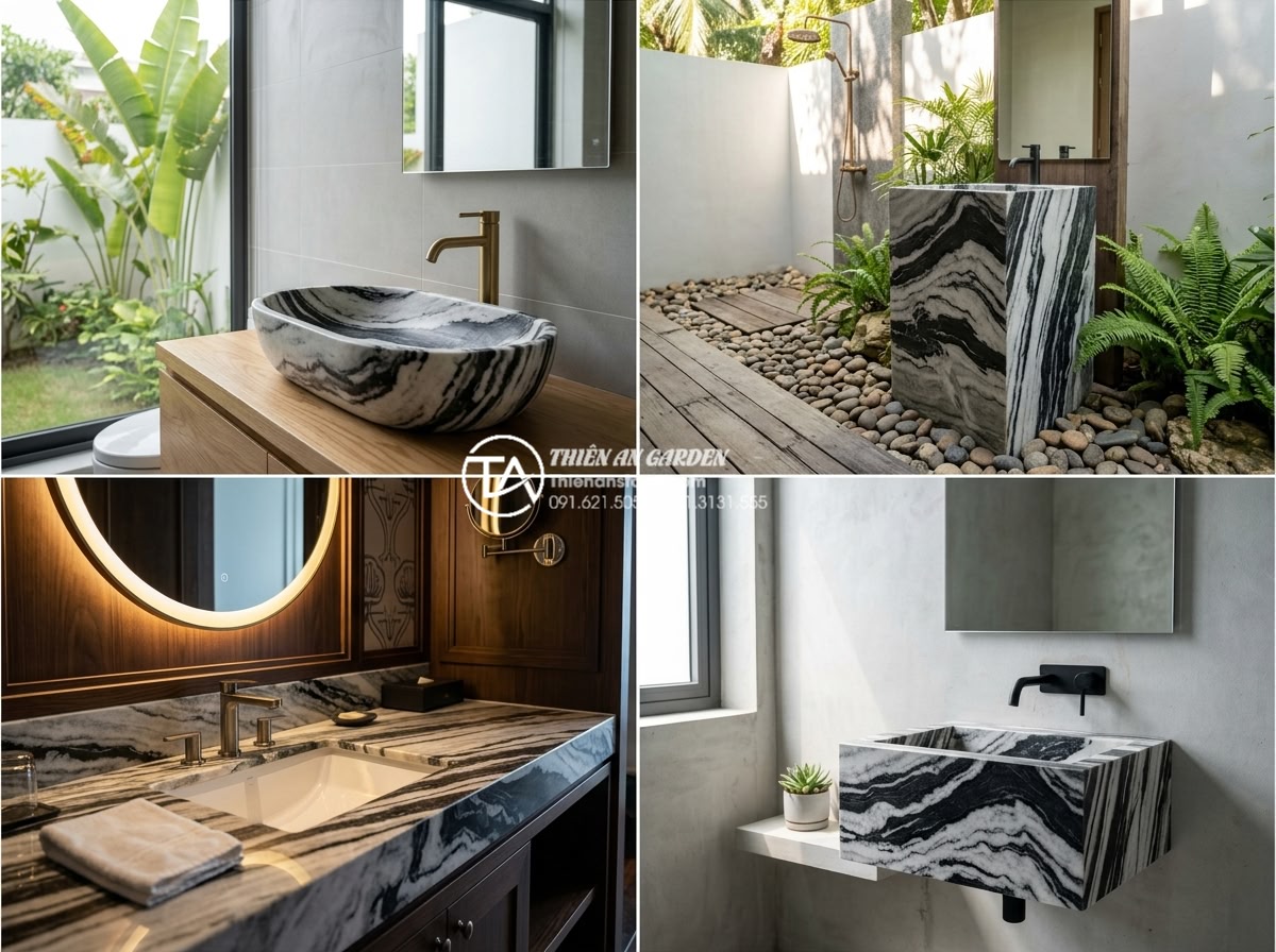 Lavabo Đá Nung Kết: Đột Phá Công Nghệ Cho Bề Mặt Chống Trầy Xước Tuyệt Đối - Collection of four different sintered stone lavabo designs installed in various 