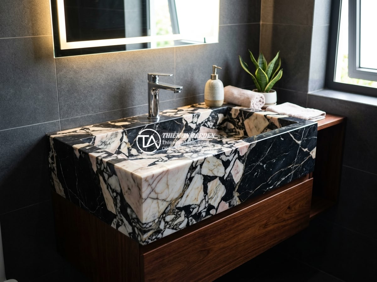 Lavabo Đá Tự Nhiên: Tuyệt Tác Từ Thiên Nhiên Cho Không Gian Phòng Tắm 2026 - Beautifully installed natural stone lavabo in real customer home bathroom after 