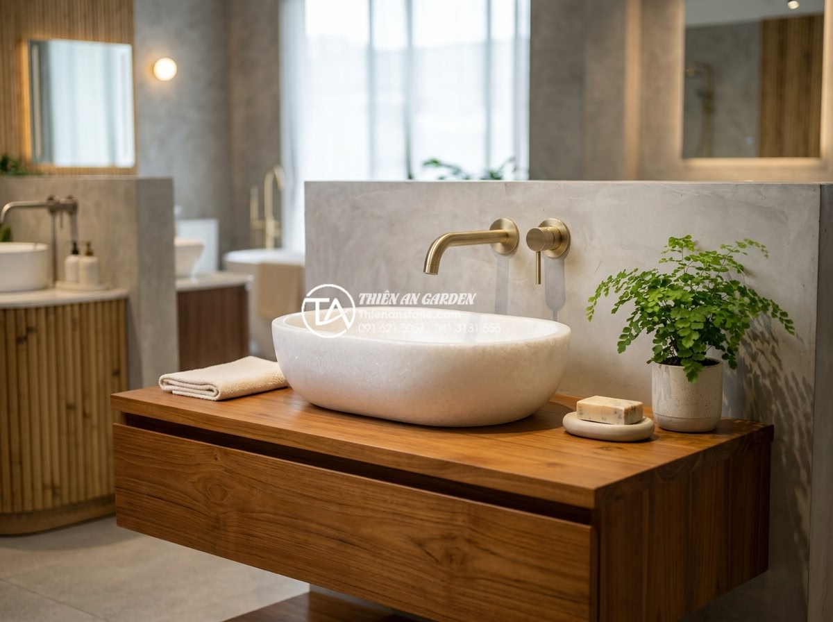 Lavabo Đá Tự Nhiên: Tuyệt Tác Từ Thiên Nhiên Cho Không Gian Phòng Tắm 2026 - Variety of natural stone lavabos displayed side by side in professional showroom