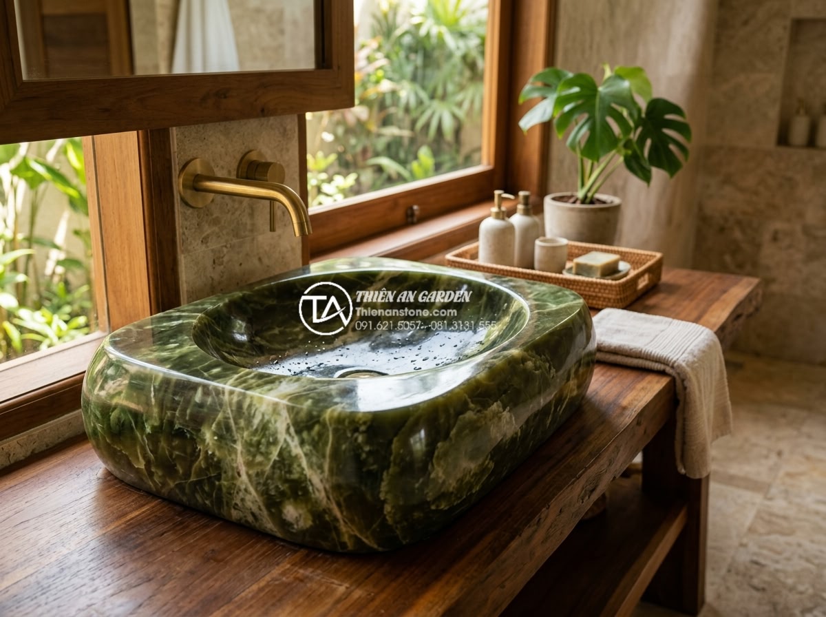 Lavabo Đá Tự Nhiên: Tuyệt Tác Từ Thiên Nhiên Cho Không Gian Phòng Tắm 2026 - Happy family using natural stone bathroom sink in luxury home setting, child was