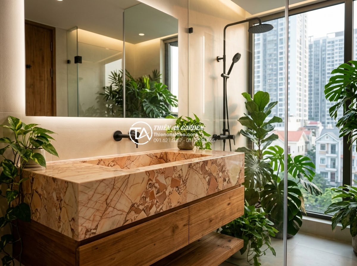 Lavabo Đá Tự Nhiên: Tuyệt Tác Từ Thiên Nhiên Cho Không Gian Phòng Tắm 2026 - Modern 2026 bathroom interior featuring large natural stone lavabo as centerpiec