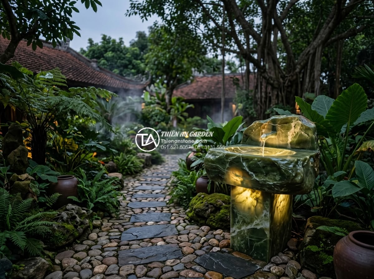 Lavabo Trụ Đá Tự Nhiên: Điểm Nhấn Nghệ Thuật Cho Không Gian Sân Vườn Lavish - Final call-to-action visual: beautiful lavish garden at dusk with glowing lavabo