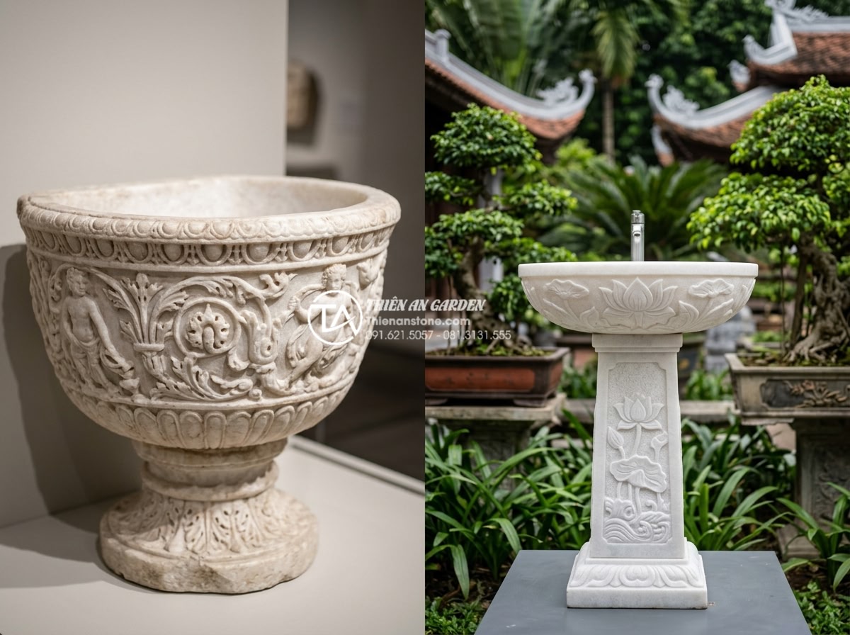Lavabo Trụ Đá Tự Nhiên: Điểm Nhấn Nghệ Thuật Cho Không Gian Sân Vườn Lavish - Historical evolution collage of natural stone lavabo from ancient Roman marble b