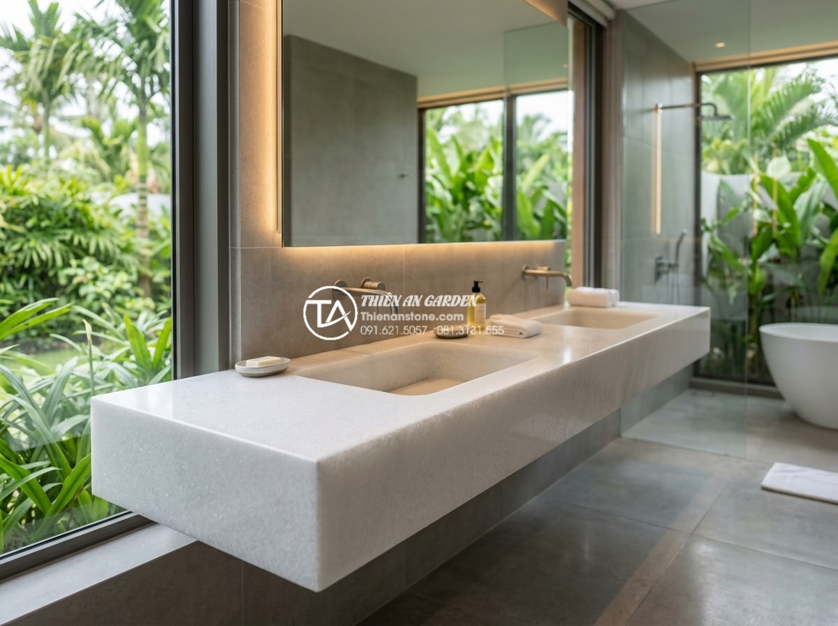 Lỗi Thường Gặp Khi Lắp Đặt Bàn Đá Chậu Rửa Mặt Và Cách Khắc Phục Triệt Để - Luxurious modern bathroom with perfectly installed natural stone lavabo countert