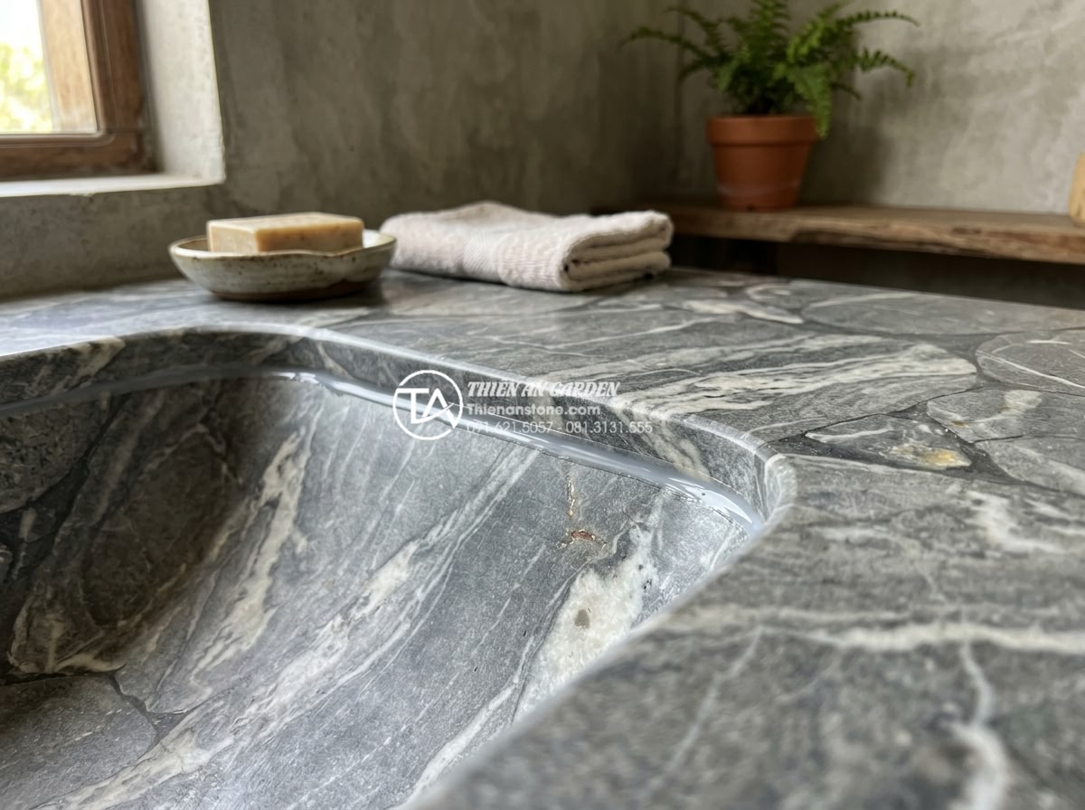 Lỗi Thường Gặp Khi Lắp Đặt Bàn Đá Chậu Rửa Mặt Và Cách Khắc Phục Triệt Để - Detailed view of seamless joint and silicone application on premium stone sink c