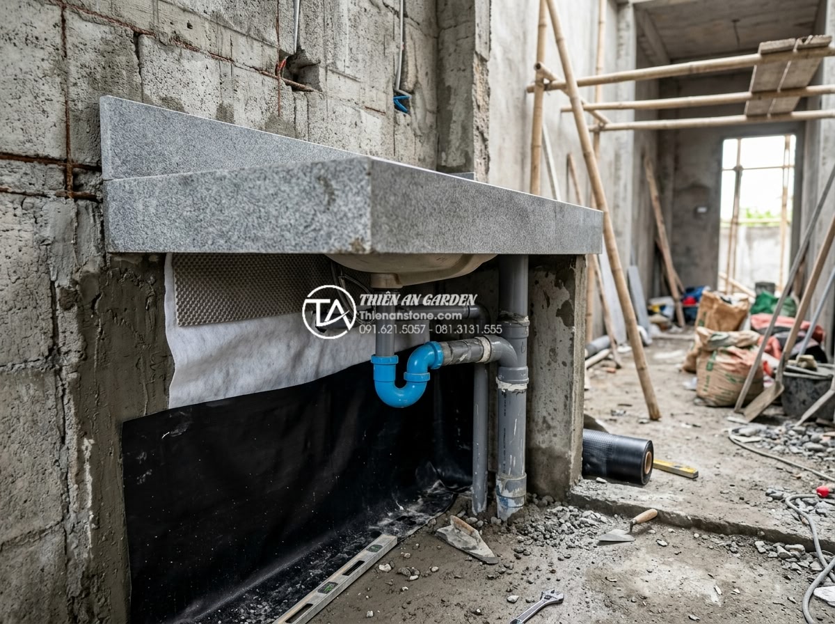 Lỗi Thường Gặp Khi Lắp Đặt Bàn Đá Chậu Rửa Mặt Và Cách Khắc Phục Triệt Để - Waterproofing membrane and drainage system installation beneath stone lavabo cou