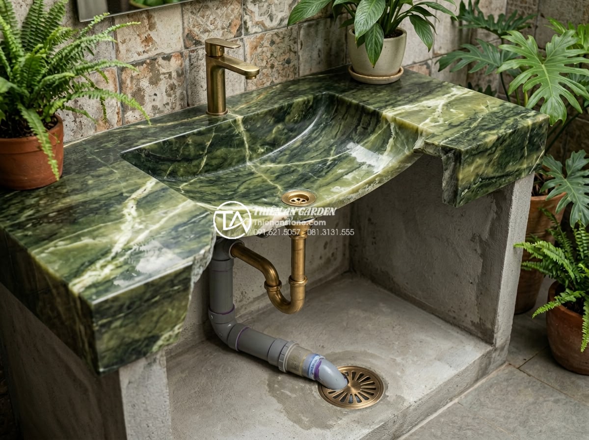 Lỗi Thường Gặp Khi Lắp Đặt Bàn Đá Chậu Rửa Mặt Và Cách Khắc Phục Triệt Để - Completed waterproofed natural stone sink area with efficient drainage system vi