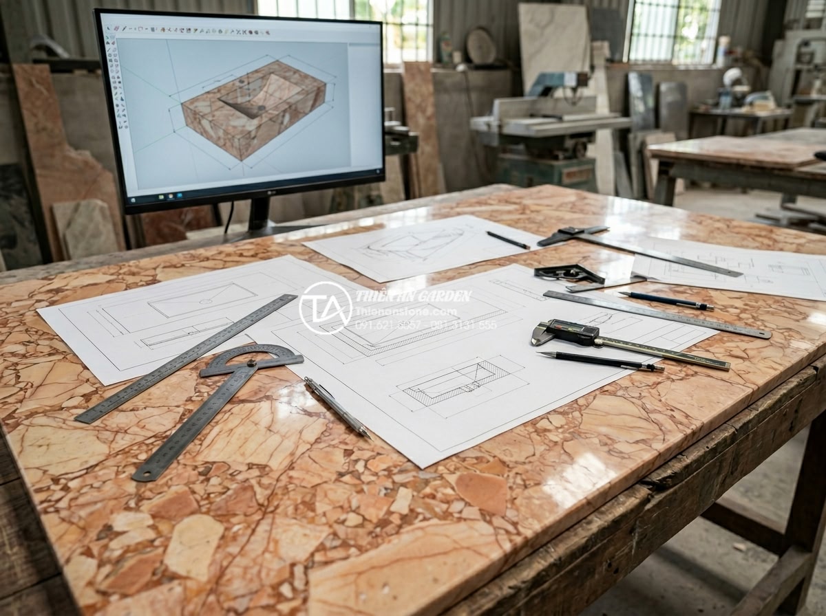 Lỗi Thường Gặp Khi Lắp Đặt Bàn Đá Chậu Rửa Mặt Và Cách Khắc Phục Triệt Để - Detailed technical drawing and measurement process for custom stone lavabo count