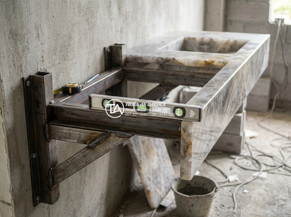 Lỗi Thường Gặp Khi Lắp Đặt Bàn Đá Chậu Rửa Mặt Và Cách Khắc Phục Triệt Để - Structural support framework installation under natural stone lavabo countertop 