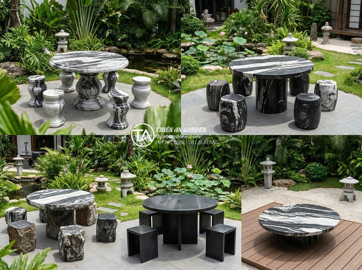 Mẫu bàn ghế đá tròn tự nhiên: Sự lựa chọn hoàn hảo cho không gian quây quần - Hình 5 Mẫu bàn ghế đá tròn tự nhiên: Sự lựa chọn hoàn hảo cho không gian quây quần - Stunning collection of 5 different round natural stone table and chair sets disp